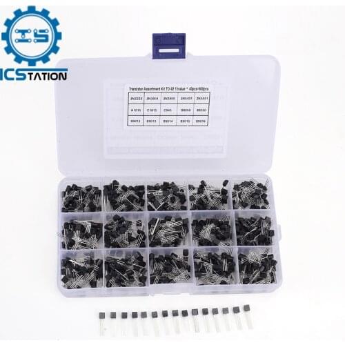 600Pcs 15 Values TO-92 S9014 S9013 PNP NPN Transistor Assortment Kit 2N2222 3904 3906 C945 Transistors Pack