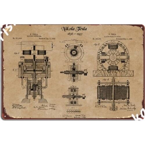 Nikola Tesla Vintage Patent Prints Metal Signs Decoration Club Painting Décor pub Garage Tin sign Posters