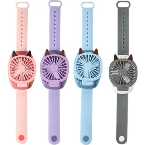 1Set Novelty Toy for Kids Bend Free LED Watch Fan Mini USB Gadget Flexible Handhold Rechargeable Cartoon Watch Fan 69HE