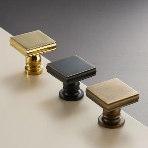 Solid Brass Light Luxury Shiny Gold Handle Furniture Cabinet Door Drawer Handles Modern American Simple European Pulls Knobs