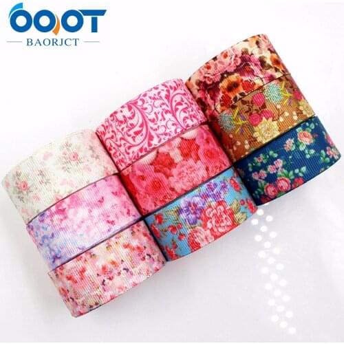 OOOT BAORJCT 175166 22mm 10yard Flower Ribbons Thermal transfer Printed grosgrain Wedding Accessories DIY handmade material