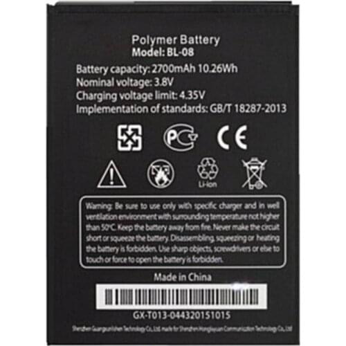 Original size replacement battery 2700mah 10.26wh 3.7v BL-08 Battery For THL 2015 for THL 2015A Cellphone batteries
