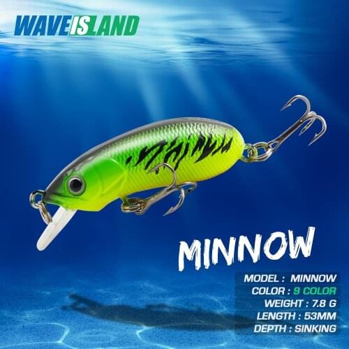 WAVEISLAND 2021 new Mino Fishing Lure Sinking 7g 5.3cm Minnow Bait Fish Hard Double Hooks Pike Lure Trolls Winter Carp Fishing