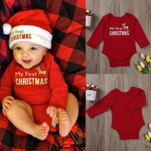 2020 Newborn Baby Girls Christmas Clothes MY 1st CHRISTMAS Romper Tops Jumpsuits 0-18M