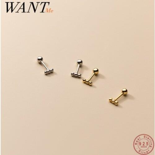 WANTME 925 Sterling Silver Simple Beans Rotating Beads Mini Small Stud Earrings Teen Chic Fine Piercing Jewelry Accessories