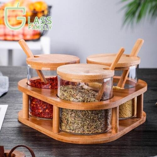 GF Glass Jars Food Storage Container with Lid and Spoon Glass Seasoning Box Set Home Kitchen Canister Set Spice Jars Spice Rack