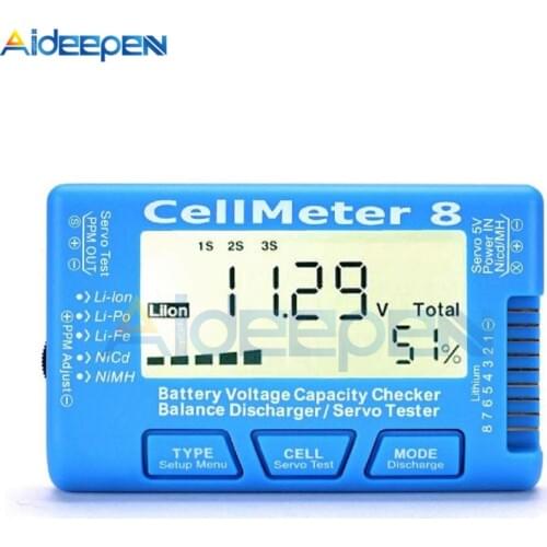 LCD Digital Battery Capacity Checker CellMeter-7 RC CellMeter 8 2-8S 4-8S Servo LiPo Li-lon NiMH Battery Tester Voltage Tester