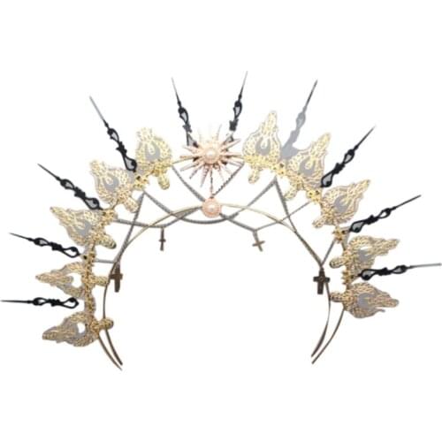 M2EA Gothic Lolita Tiara Crown Headband DIY Material Package Halloween Vintage Sun Goddess Baroque Halo Headpiece Parts