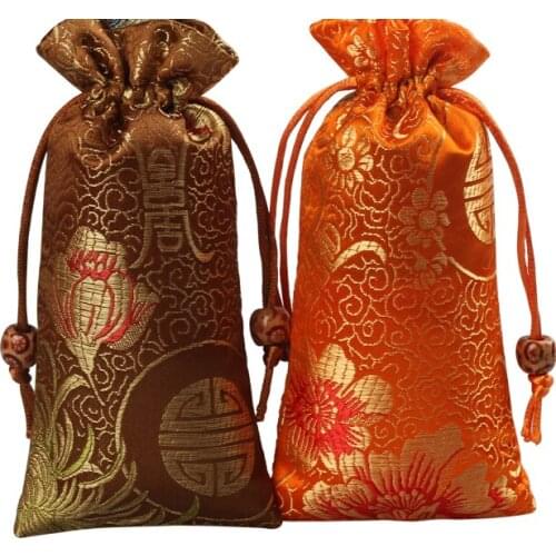 Lengthen chrysanthemum Drawstring Gift Bags Comb Jewelry Necklace Storage Pouch Silk brocade Craft Packaging Pocket