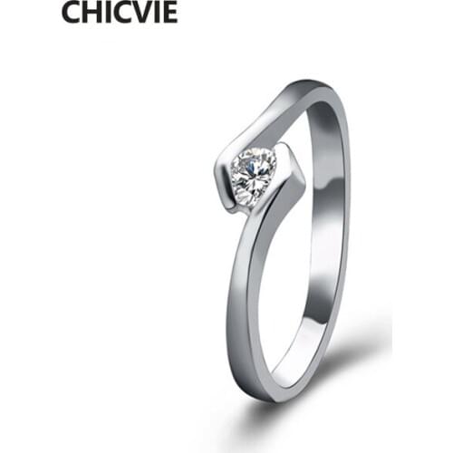 CHICVIE Cubic Zircon Crystal Rings For Woman Silver Couple Romantic Wedding Finger Lord Of The Ring Engagement Rings SRI140001