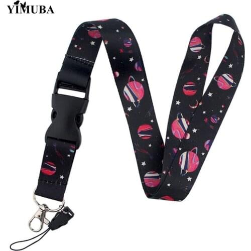 YIMUBA Pink Black Planet Neck Straps Keychain Watercolor Print Ribbon Lanyard for Keys USB Badge Holder Mobile Phone Decoration