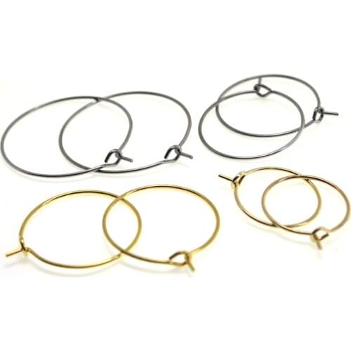 20pcs/lot 316 Stainless Steel Gold Plated Hoops Earrings Findings Big Circle Hoops Loop Ear Wire Earring Hook for Jewelry Making