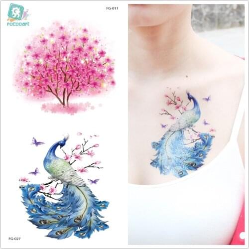Rocooart Glitter Tattoo Peacock Horse Temporary Tattoo Sticker Women Tatouage Temporaire Body Art Mermaid Flash Taty Fake Tattoo