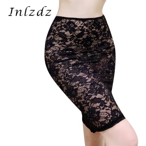 Womens Ladies See-through Skirts Flower Pattern Lace Underskirt Flower Pattern Skirts Party Club Wear Elastic Waistband Skirt