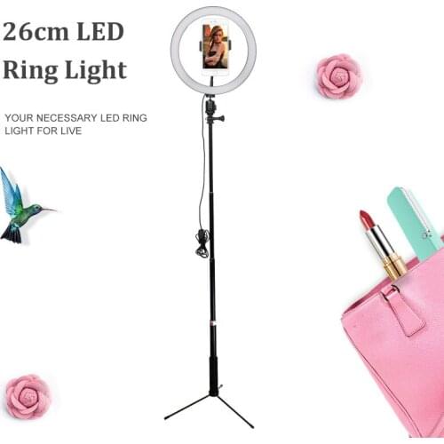 10" 26cm LED Studio Camera Ring Light Photography Ring Light With Tripod USB Plug Selfie Stick Phone Holder Make Up Youtube