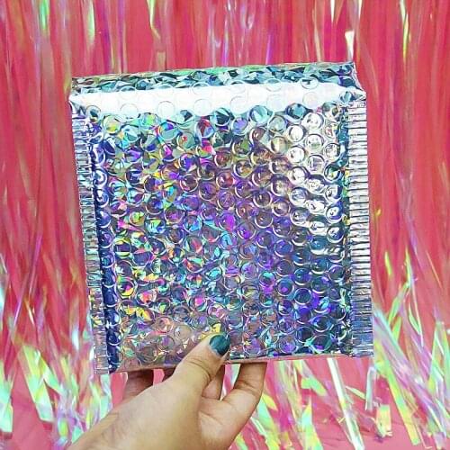 10Pcs 15x13cm Small Bubble Mailers Poly Mailing Bags Shipping Envelopes with Padded Silver Laser Bubble Packaging Bags Envelope