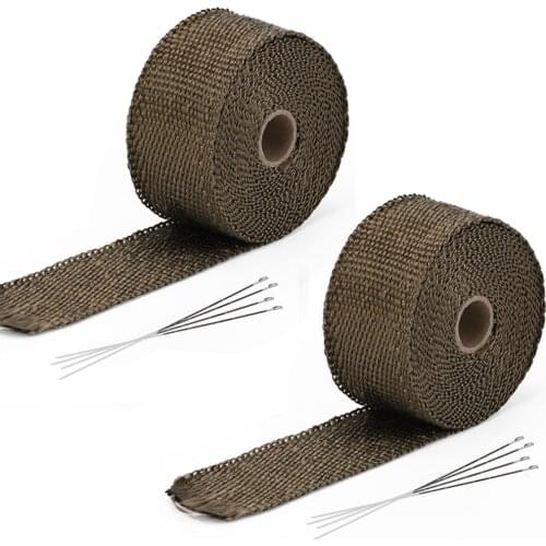 2 Pieces 5M Roll Motorcycle Heat Shield Exhaust Thermal Tape Header Pipe Heat Wrap Tape Thermal Protection with Stainless Ties