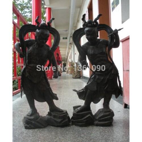 65CM China Classic Bronze Door deity Deva kings Two warrior God Buddha Statue Pair