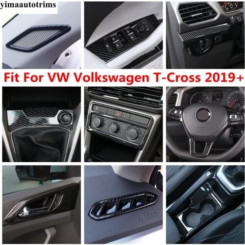 Carbon Fiber Accessories For VW Volkswagen T-Cross T Cross 2019 - 2021 AC Handle Bowl Window Lift Steering Wheel Gear Cover Trim