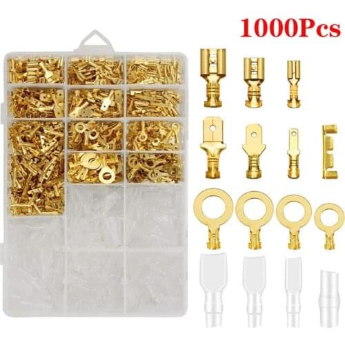 1000Pcs Car Ship Terminals U-type DJ431 O-type Lugs Terminals Cold-Pressed Connector Copper Tab Wiring Nose Combination Set