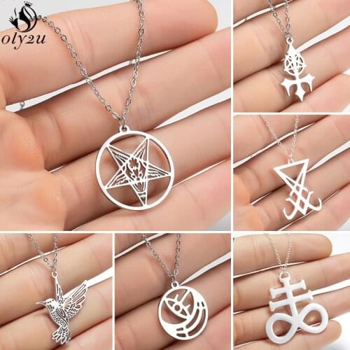 Large Talisman Baphomet Stainless Steel Necklace Pendant for Men Satanic Jewelry Satan Cross Charm Lucifer Patch Collares