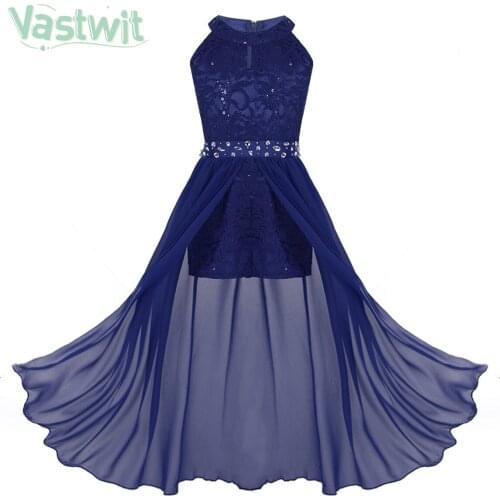 Girls Ballet Dress Kids Floral Lace Rhinestone Chiffon Ballet Dance Tutu Leotard Lyrical Dance Costume Contemporary Dancewear