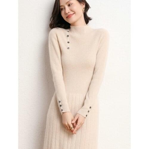 Hot Sale 100% Pure Cashmere High-end Women Casual Long Sweater Dress Female Autumn Long Sleeve Soft knitted Girl Clothes