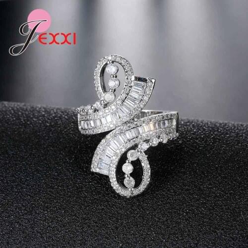 Hot Punk Style Exaggerated Geometric 925 Sterling Silver Hollow Out Party Rings With Stone Womens Cubic Zircon Anillos