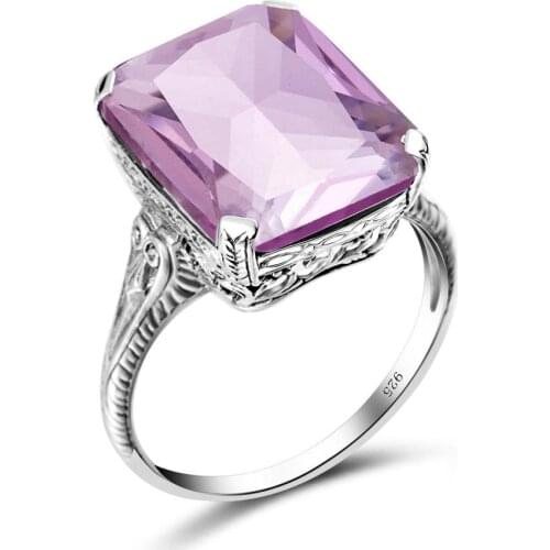 Genuine 925 Sterling Silver Rings For Women Pink Crystal Gemstone Solitaire Ring Wedding Romantic Engagement Jewelry 2020 New