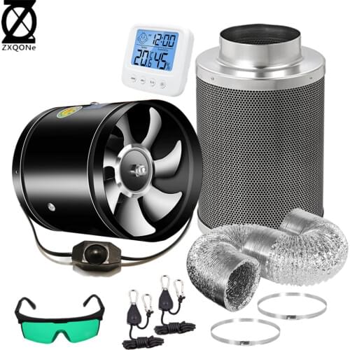 4/6/8/10/12 inch Inline Adjustable Speed Low Noise Control Fan Air Duct Virgin Charcoal Purifier Filter Set For Indoor Tent Grow