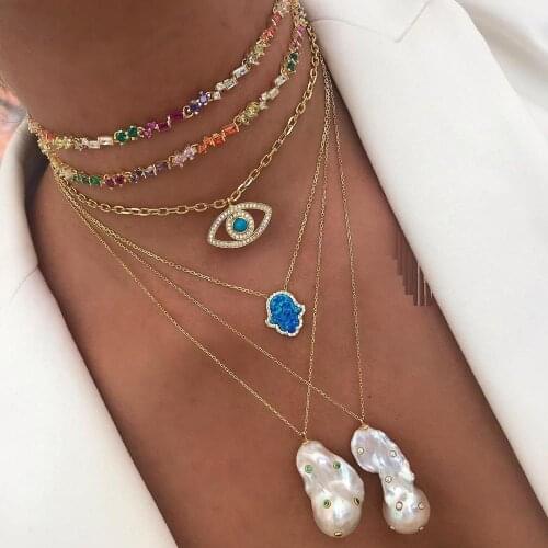 Colorful cz station chain adjusted box chain choker necklace 2020 summer new