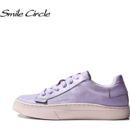 Smile Circle Sheep leather Luxury Women Sneakers Casual Flat Ladies Shoes Fashion Breathable Comfort Womens Flat Shoes