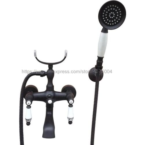 Oil Rubbed Bronze Bathtub Faucet Wall Mount Handheld Bath Tub Mixer System with Handshower Telephone Style Ntf603