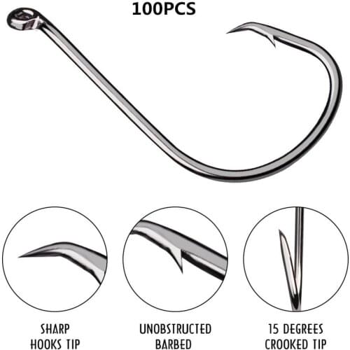 Mounchain 100pcs Fish Jig fishing Hooks with Hole Fishing High Strength Carbon Steel Long Handle Hooks