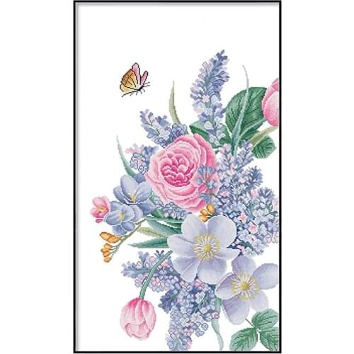 Beautiful Wild Flowers and Flying Butterfly Stamped Cross Stitch Kit, 21.7" x 35.5"