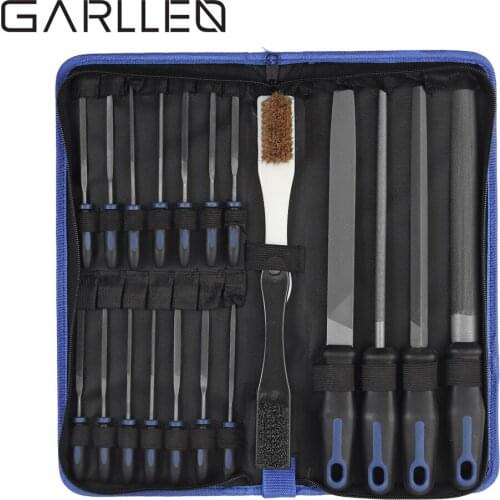 GARLLEN 20 in 1 Files Set 4*200mm Flat Half-Round Round Triangle File & 14*Needle File For Shaping Metal Jewelry Glass Tile etc