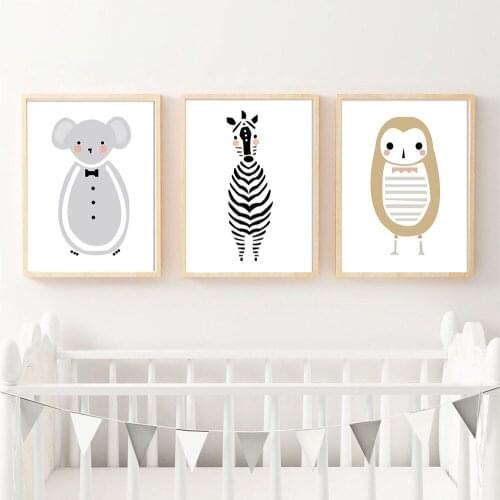 Zebra Owl Koala Art Canvas Poster Animal Minimalist Nursery Print Painting Wall Picture Nordic Kids Bedroom Decoration