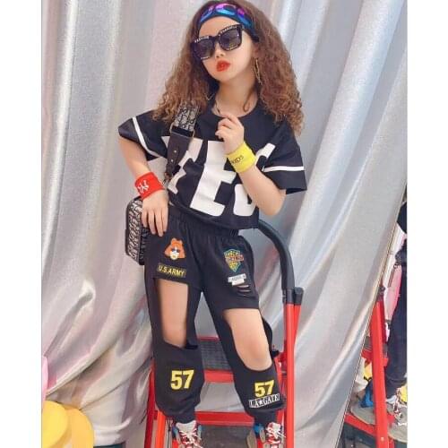 2020 new girls 2 pcs set top+holes pants fashion summer girls suit 3-8t F488