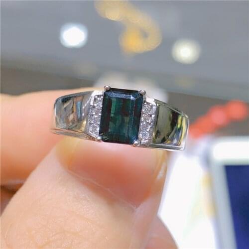 New natural sapphire ring 925 silver mens blue corundum ring luxurious atmosphere design style