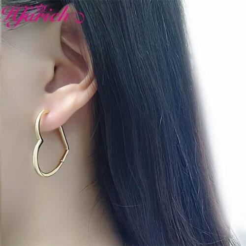 New Design Gold Big Heart Shaped Hoop Earrings For Women Simple Geometry Round Square Cartilage Tragus Piercing Earring Jewelry
