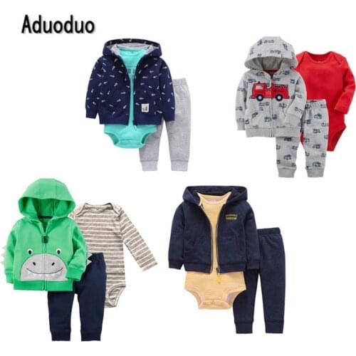 2019 New 3pcs Set Baby Boys and Girls Long Sleeve bodysuit Pants, 100% Cotton Fleece Hooded jacket Out Cloth Sets, Casual Wear