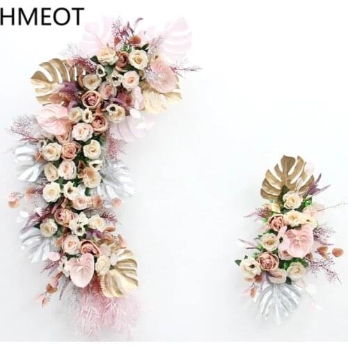 Custom Turtle Leaf Rose Misty Mix Artificial Flower Row Wedding Arch Decor Flower Arrangement Stage Backdrop Wall Window Display