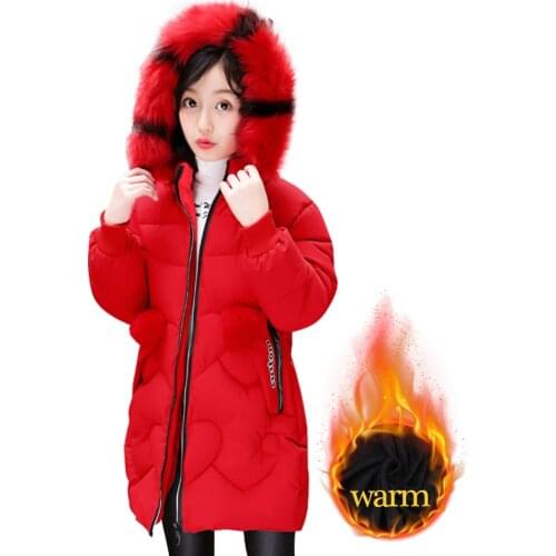 Girls Coat Parka Fur Hoodies Coat For Girls Thick Warm Childrens Coats Cotton Padded Childrens Winter Clothing