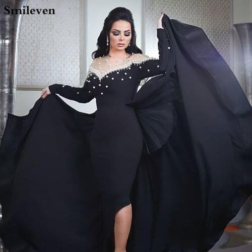 Smileven Sexy Mermaid Evening Gown Caftans Long Sleeve Arab Prom Dresses Long Pearls Evening Party Gowns Robe De Soire