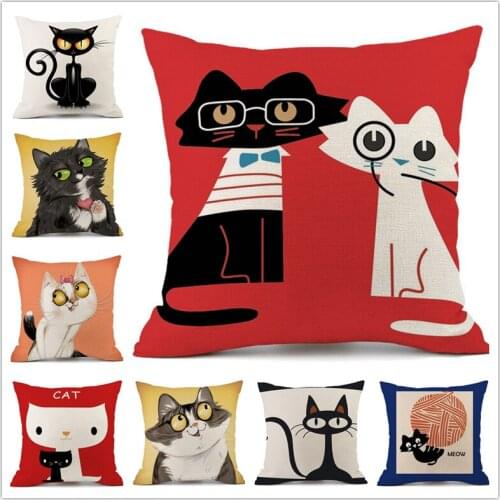 Nordic Ins Cartoon Cat Cushion Cover Cotton Linen Office Sofa Car Seat Throw Pillows Home Decoration Pillowcase 18x18inch