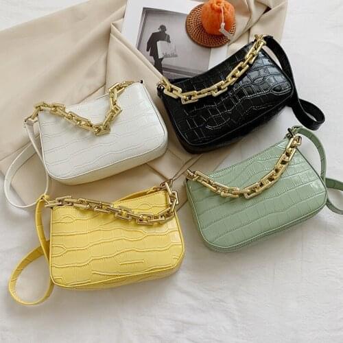 Casual Alligator Pattern Chain Solid PU Leather Shoulder Underam Bag for Women Youth Ladies Simple Versatile Bag