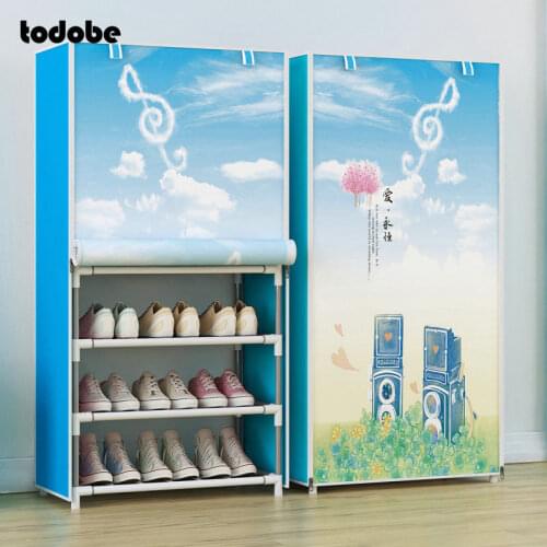 Simple Shoe Rack Dustproof Shoe Cabinet Assembly Space-Saver Standing Shelf Bedroom Hallway Fabric Foldable Storage Shoe Cabinet