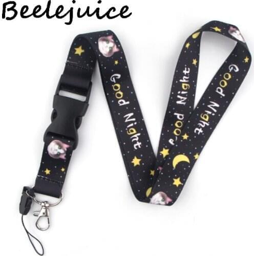 24pcs Good night cat Lanyard for Keys Phone Cool Neck Strap Lanyard for Camera Whistle ID Badge Cute webbings ribbons Gifts