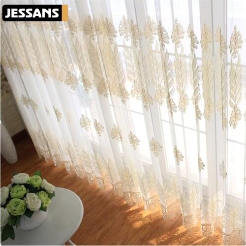 2021Luxury High-end Golden Embroidered tulle for European Style Villa Living Room Bedroom Balcony Partition Tulle
