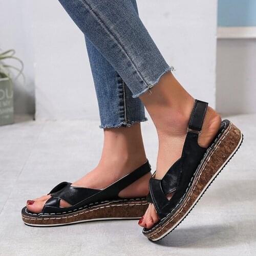 Women Summer Open Toe Sandals Ladies Vintage Wedges Shoes Comfy Platform Flats Female Casual Beach Soft Flats Zapatos De Mujer